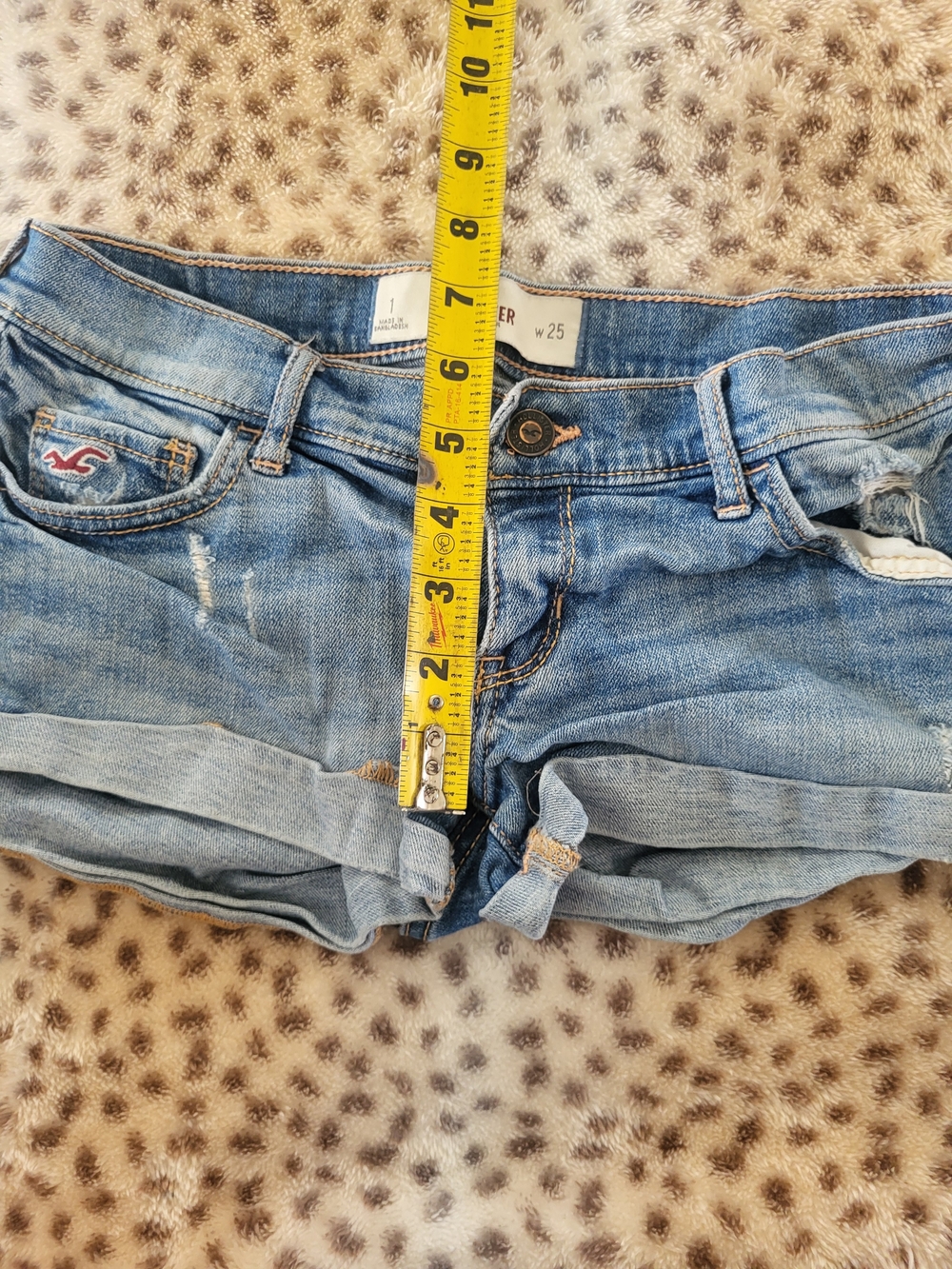Hollister Blue Distressed Rolled Cuff Denim Shorts - Picture 3 of 8